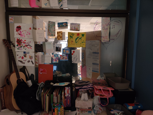 Our window with lots of cards and notes